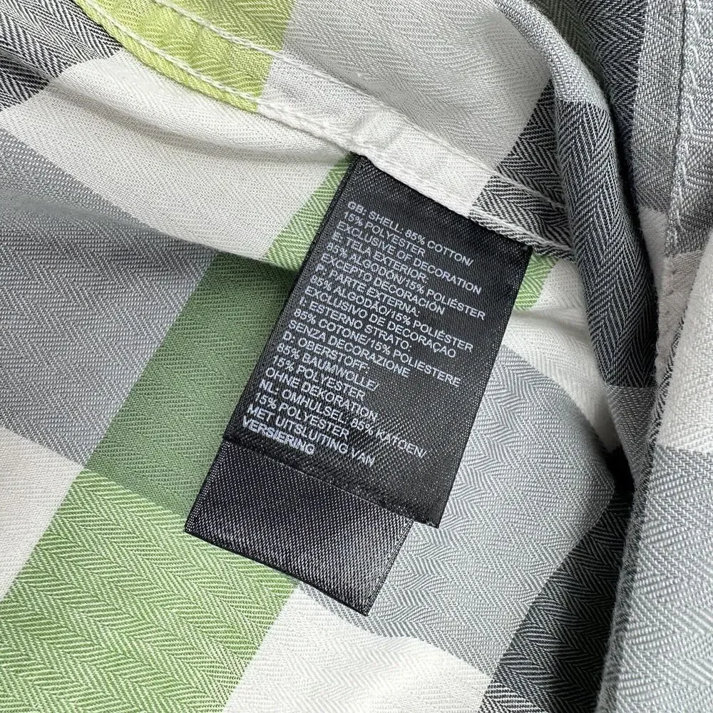 The North Face Short Sleeve Blue Lime Plaid Cotton Blend Button Up Shirt‎ Large